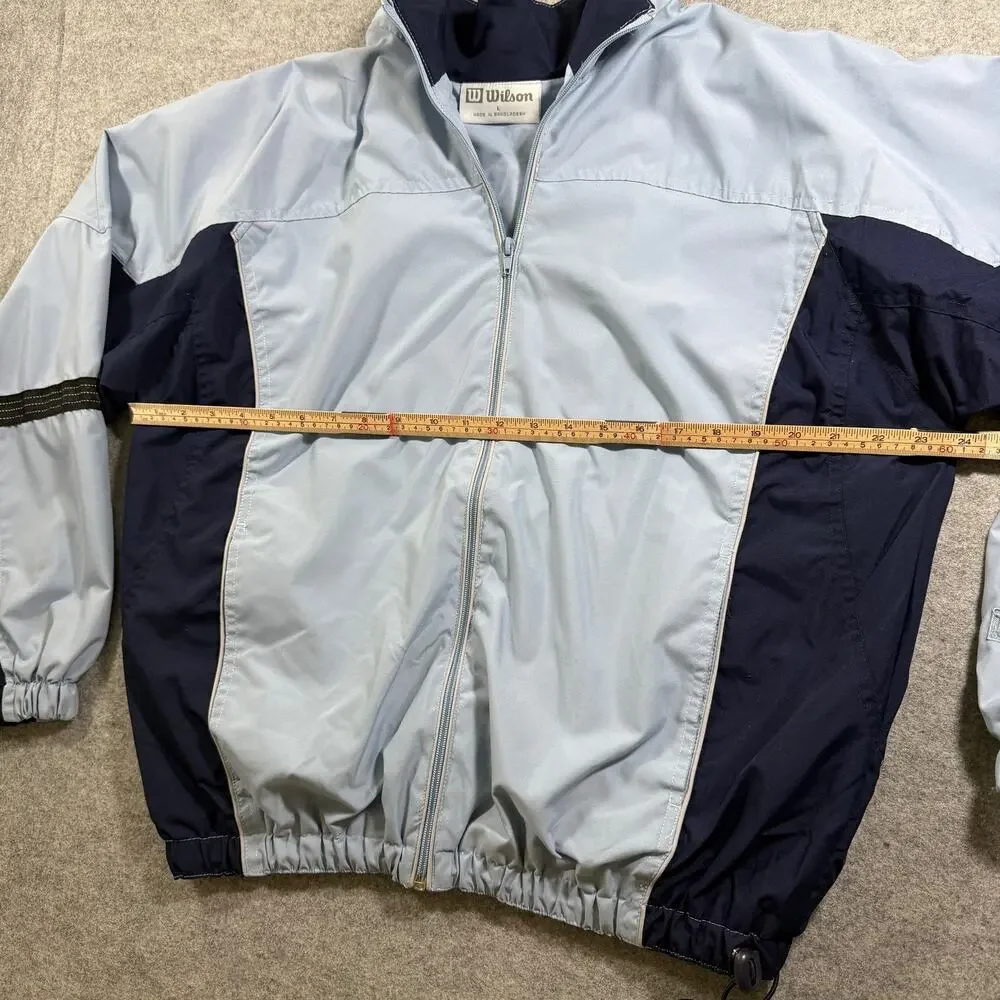 Wilson Windbreaker Jacket Mens L Blue Navy Full Zip Drawstring Hem Lightweight